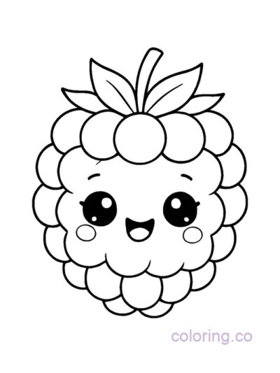 Kawaii Raspberry Coloring Page for Kids