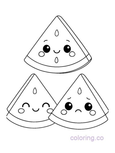 Cute Kawaii Watermelon Trio Coloring Page for Teens