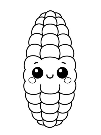kawaii corn on the cob veggie coloring page