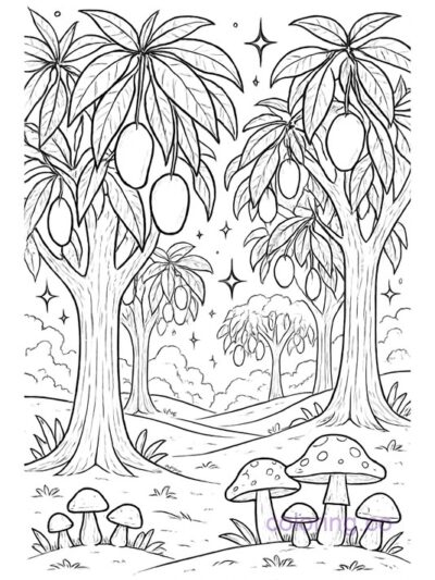 Enchanting Mango Forest Coloring Page for Kids