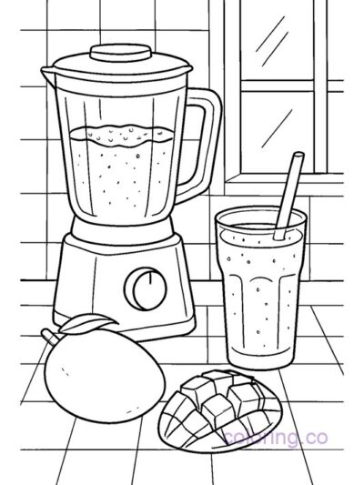 Fun Kitchen Coloring Page for Teens - Mango Smoothie Scene