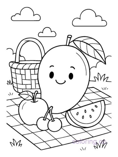 Cute Mango Picnic Coloring Page for Kids