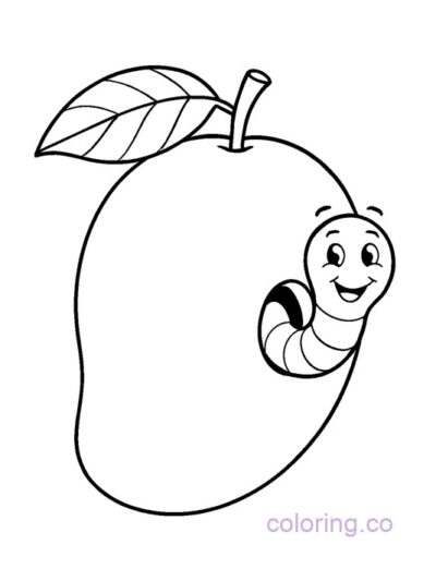 Mango with Smiley Worm Coloring Page for Kids