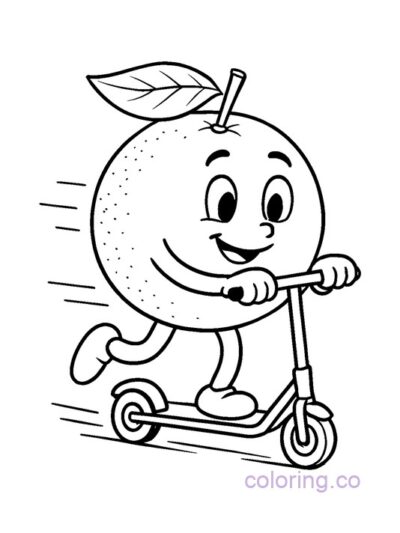 Fun Orange on a Scooter Coloring Page for Kids