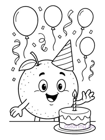 "Cute Orange Birthday Party Coloring Page for Kids"