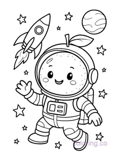 Orange in Space Coloring Page for Kids