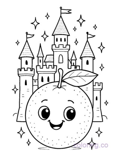 Charming Orange and Castle Coloring Page for Kids