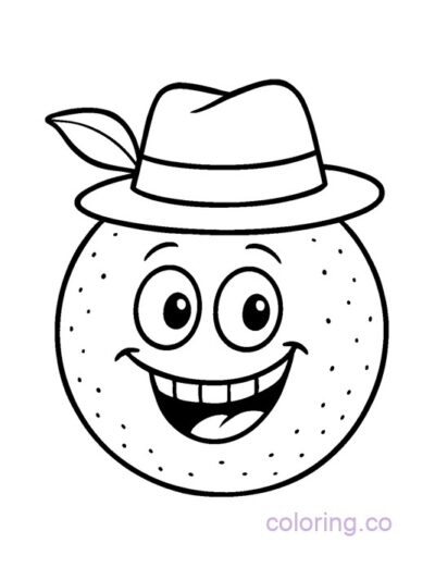 Fun Cartoon Orange with Hat Coloring Page for Kids