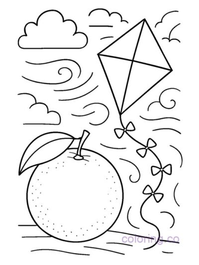 Fun Kids Coloring Page: Orange with Kite Adventure