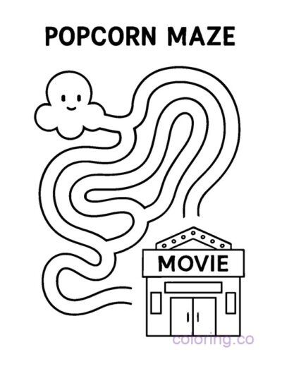 Fun Popcorn Maze Coloring Page for Kids