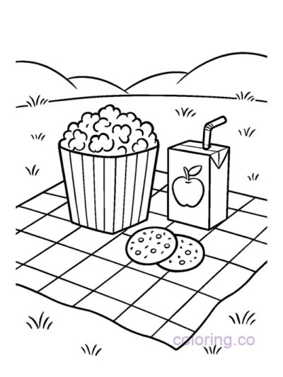 Fun Popcorn Picnic Coloring Page for Kids