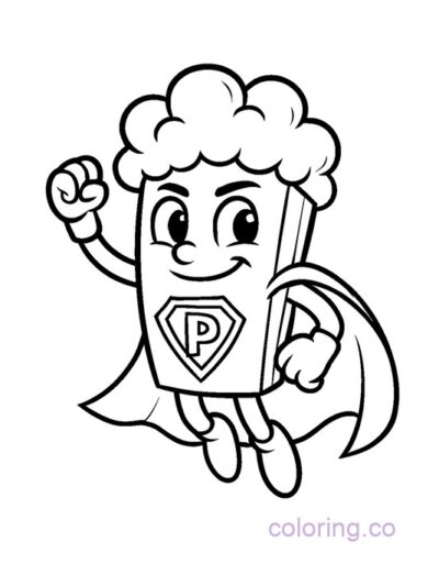 Fun Popcorn Superhero Coloring Page for Kids