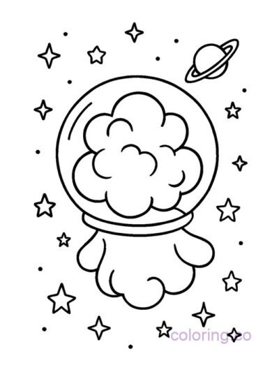 Popcorn in Outer Space Coloring Page for Kids