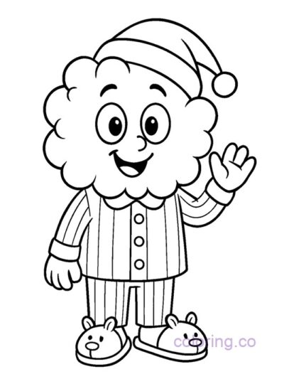 Adorable Popcorn in Pajamas Coloring Page