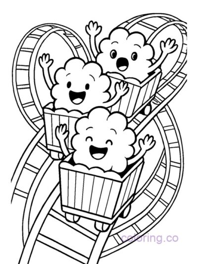 Fun Popcorn on a Rollercoaster Coloring Page