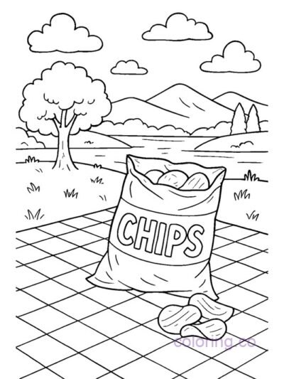 Fun Picnic Coloring Page with Potato Chips