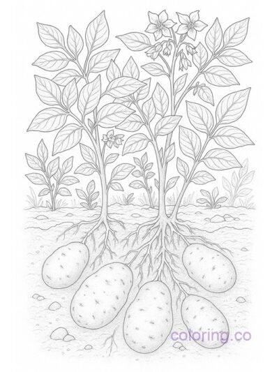 Intricate Potato Garden Coloring Page for Adults