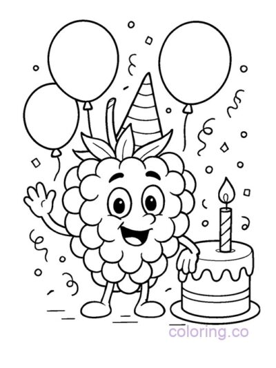 Raspberry Birthday Party Coloring Page for Kids