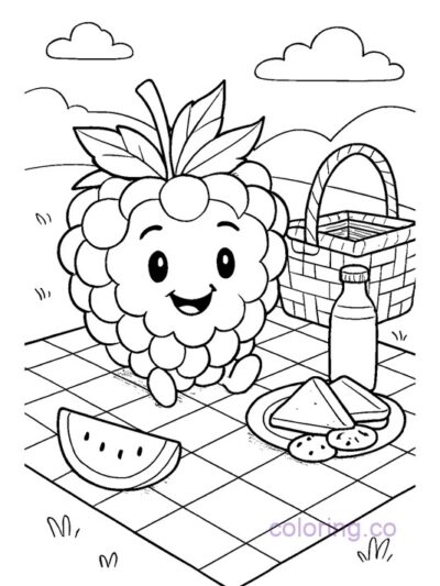 Cute Raspberry Picnic Coloring Page for Kids