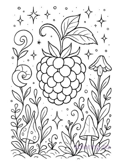 Raspberry Coloring Page in Enchanted Garden