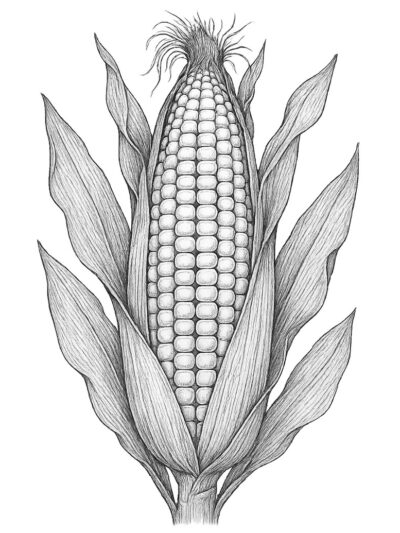 corn realistic botanical coloring page for adults