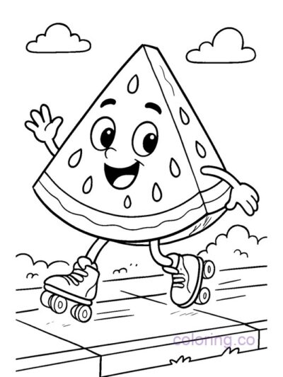 Roller Skating Watermelon Coloring Page for Kids