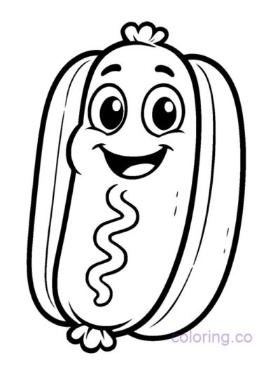Smiling Hotdog Coloring Page for Preschoolers