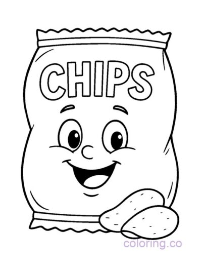 Smiling Potato Chip Bag Coloring Page for Preschool