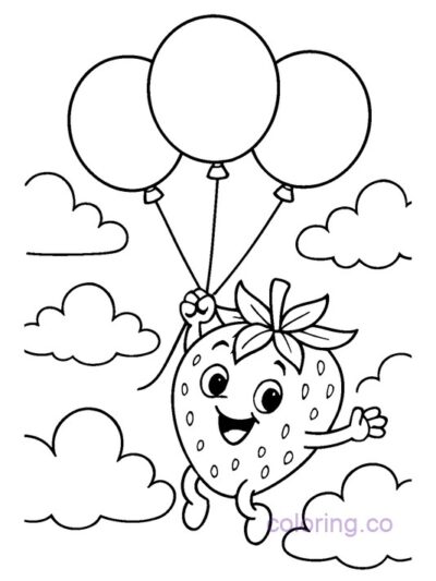 Strawberry Balloon Ride Coloring Page for Kids