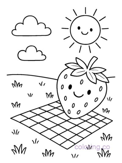 Charming Strawberry Picnic Coloring Page for Preschoolers