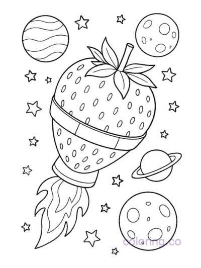 Strawberry Rocket Adventure Coloring Page