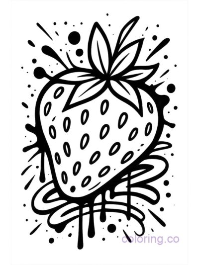 Vibrant Strawberry Street Art Coloring Page for Teens