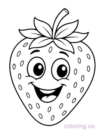 Smiley Strawberry Coloring Page for Preschool Kids
