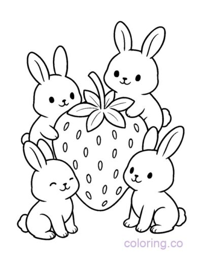 Cute Strawberry Bunny Friends Coloring Page for Kids