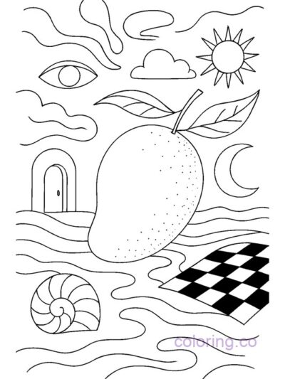 Surreal Mango Collage Coloring Page for Teens