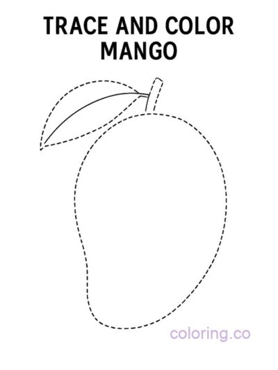 Trace and Color Mango Coloring Page for Preschoolers