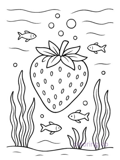 Cute Underwater Strawberry Coloring Page for Kids
