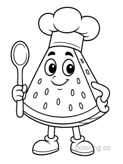 Fun Watermelon Chef Coloring Page for Kids