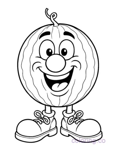 Fun Watermelon Clown Coloring Page for Kids