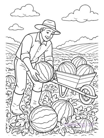 Watermelon Farm Coloring Page for Kids