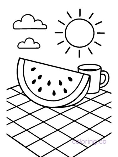 Watermelon Picnic Blanket Coloring Page for Kids