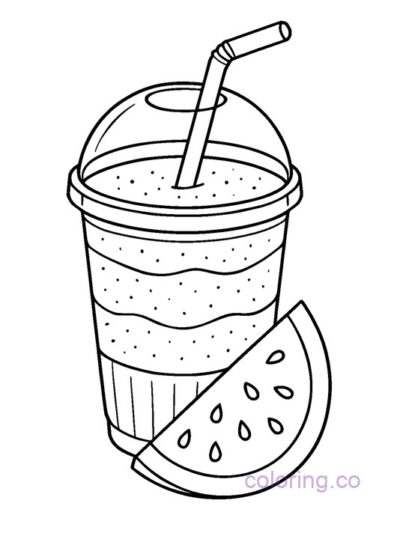 Cute Watermelon Smoothie Coloring Page for Teens