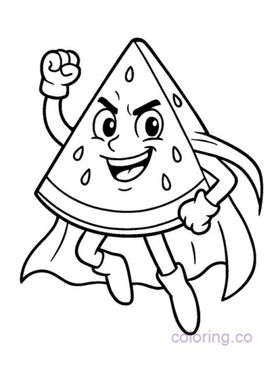 Watermelon Superhero Coloring Page for Kids