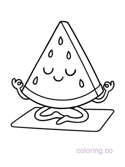 Cute Watermelon Yoga Pose Coloring Page for Teens