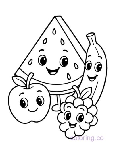 Cute Fruit Friends Coloring Page for Preschoolers