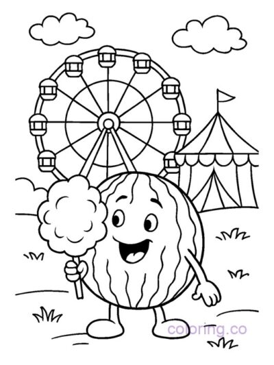 Fun Watermelon at the Fair Coloring Page for Kids