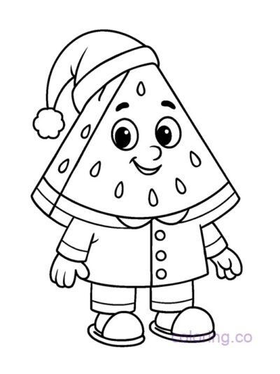 Adorable Watermelon in Pajamas Coloring Page for Kids