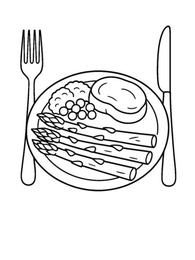 dinner with asparagus coloring page