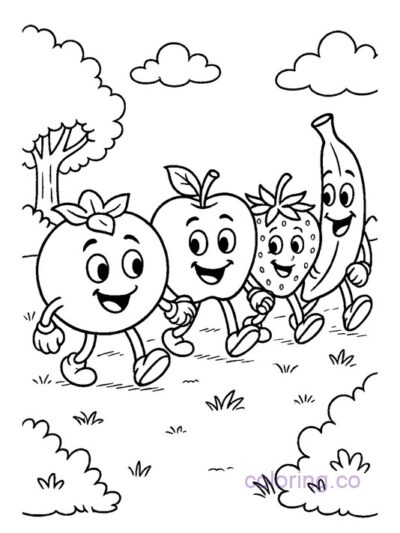 Cheerful Fruit Friends Coloring Page for Kids