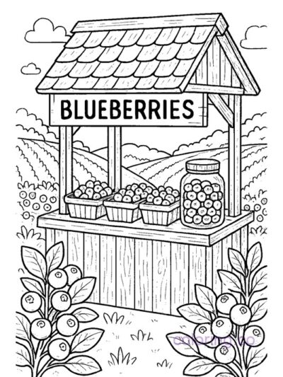 Charming Blueberry Farmstand Coloring Page for Kids